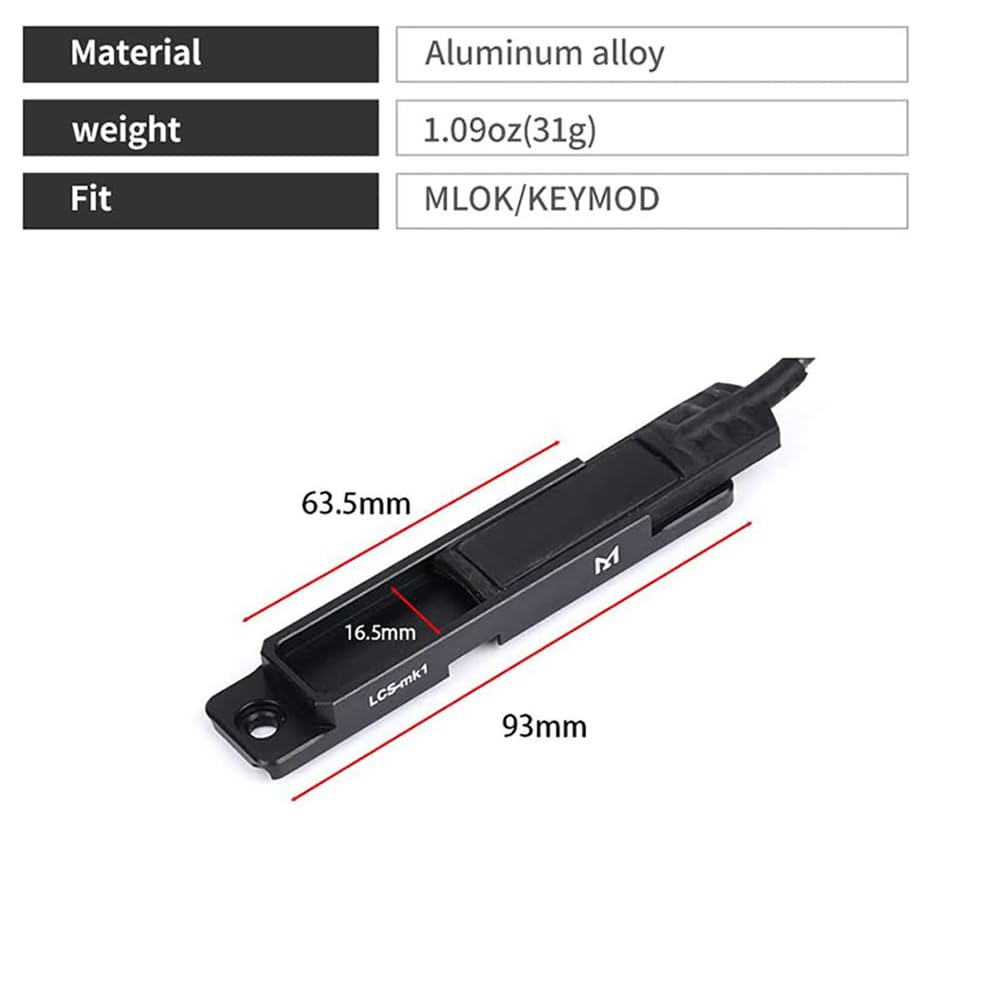 WADSN MLOK and Keymod Compatible Light Switch Slot Mount [Compatible with M300, M600, and DBAL-A2 Remote Switches] (Black)