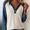Ladies, Casual, Contrasting, Waffle, Spliced Long Sleeved, Casual Top, Waffle Shirt