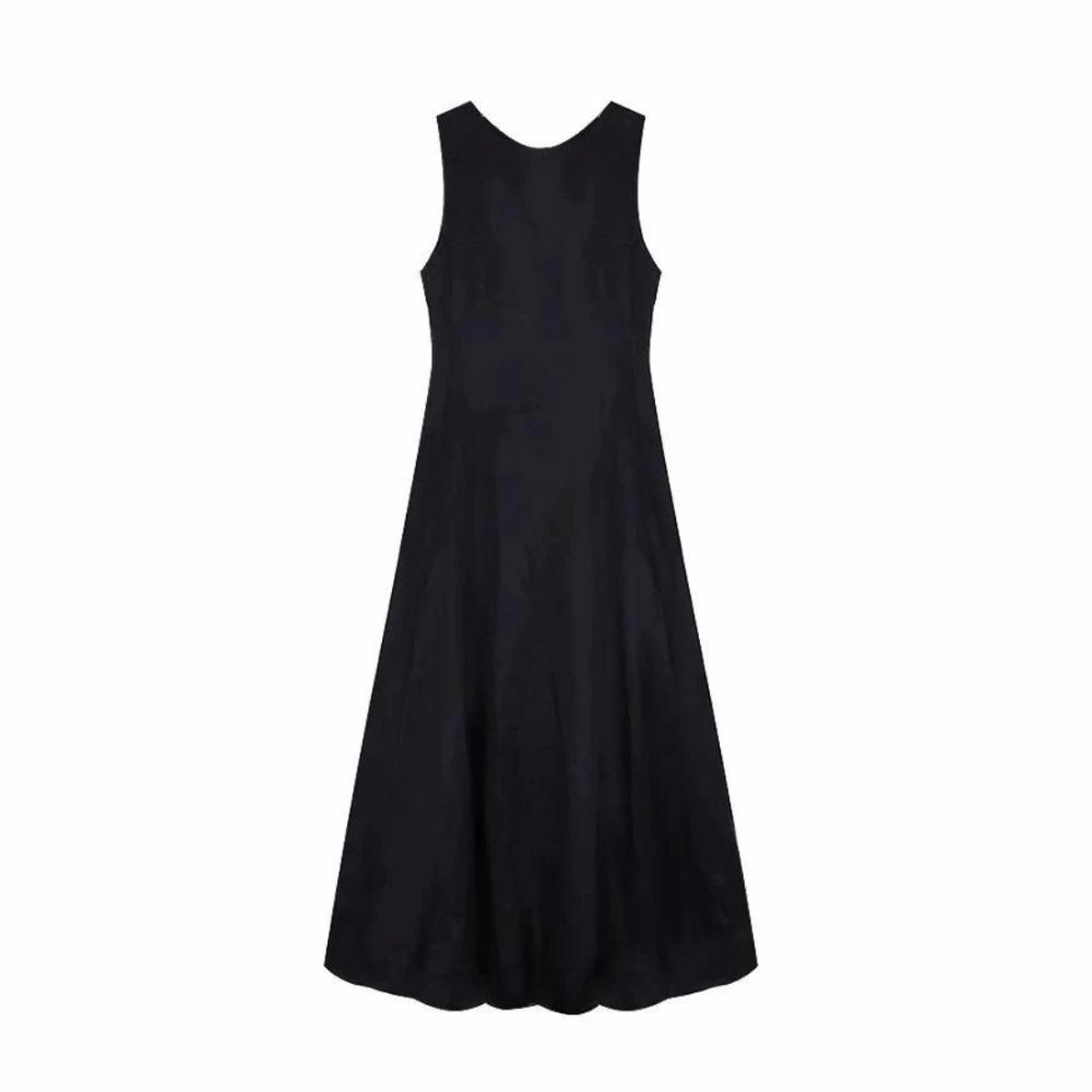 Temperament Sleeveless Long Dress U Neck Women Korean Dress Solid Color Long Skirt Party