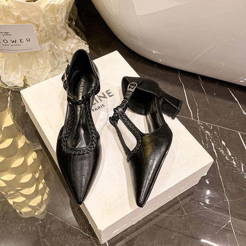 Fashion 2025 News Fashion Weave Women Pumps Shoes High Heels Cow Leather Summer Sexy Pointed Toe Shoes Party Dress