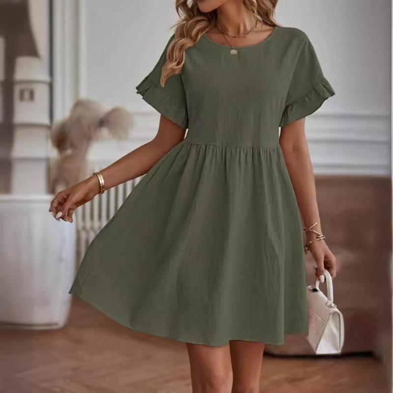 Elegant Crew Neck Loose Dress Woman