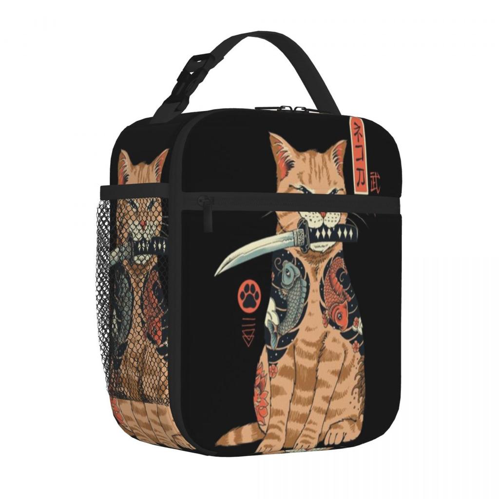 Bestselling Katana Cat Vintage Minimal Decoration Compact Lunch Bag Road Trip Lunch Handbag