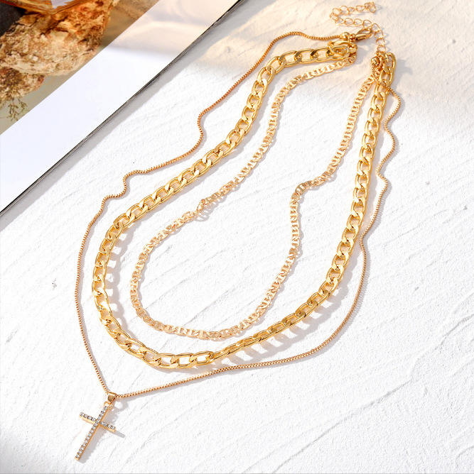 Dainty Gold Cross Pendant Necklace Stainless Steel Simple Jewelry Flat Mariner Chain Paperclip Box Layering Fashion Necklaces