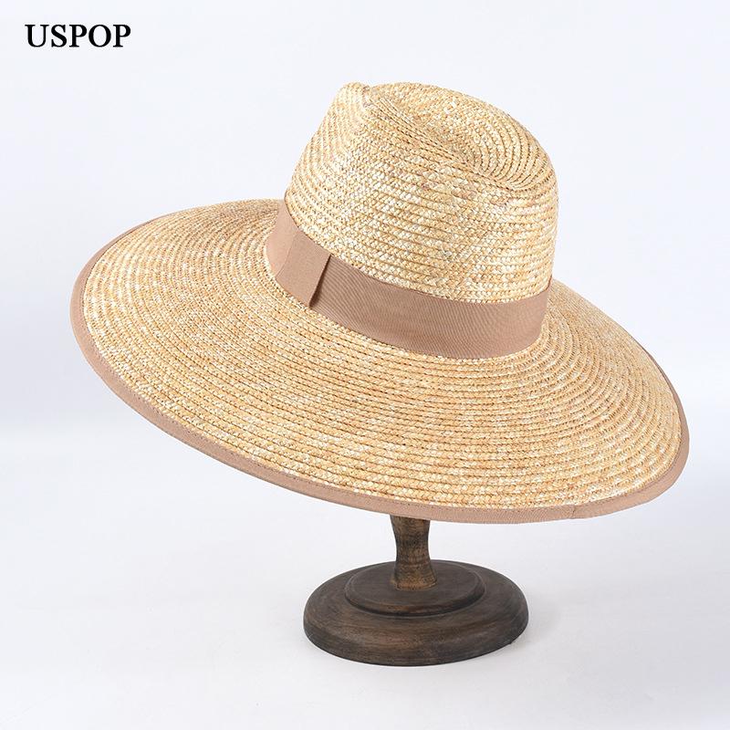 My Extreme Outdoor Activities Women's Black Uspop New Summer Hats Wide Brim Sun Hats Natural Wheat Straw Hats Rimmed Jazz Crown Straw Sun Hats 56-58Cm