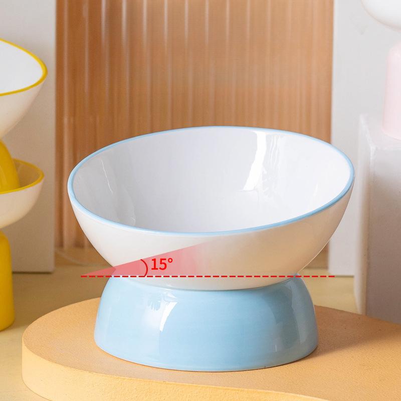 Cat Ceramic Bowl  Plain Flat Mouth  Angled Mouth Bowl Dog Bowl  Angled Feeding and Drinking Water  Anti-knock Over Pet Cat Supplies