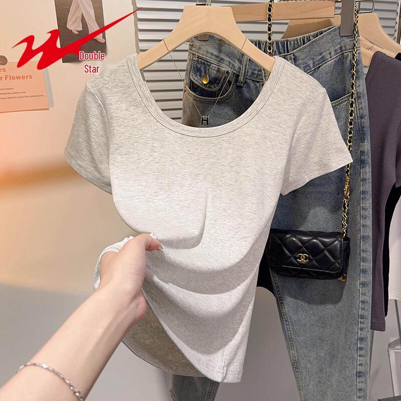 Women s Double U-Neck Backless Slim Fit Cotton T-Shirt S