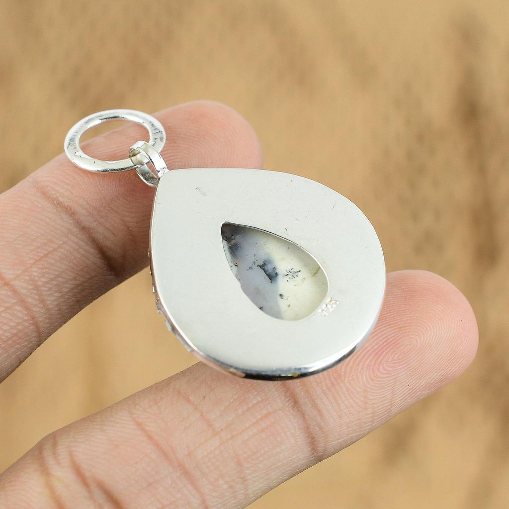 Birthday Gift For Her Natural Dendrite Opal Gemstone Pendant 925 Sterling Silver