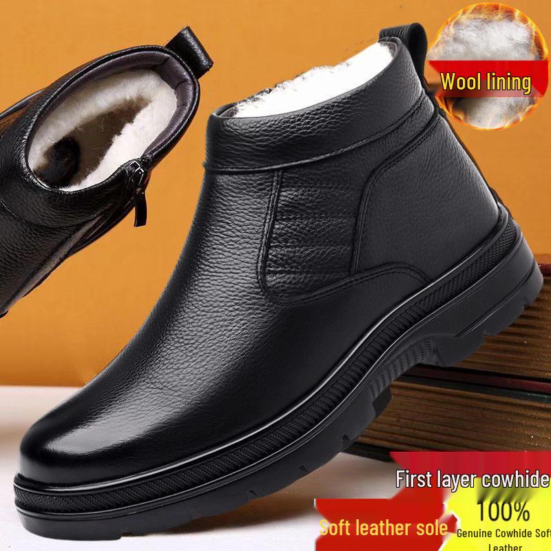 

Мужские зимние нескользящие кожаные ботинки с высоким берцем и толстой шерстяной подкладкой Size 44, Fast Shipping