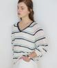 OURHOPE Linen Heather Stripe V-Neck Knit - Ivory