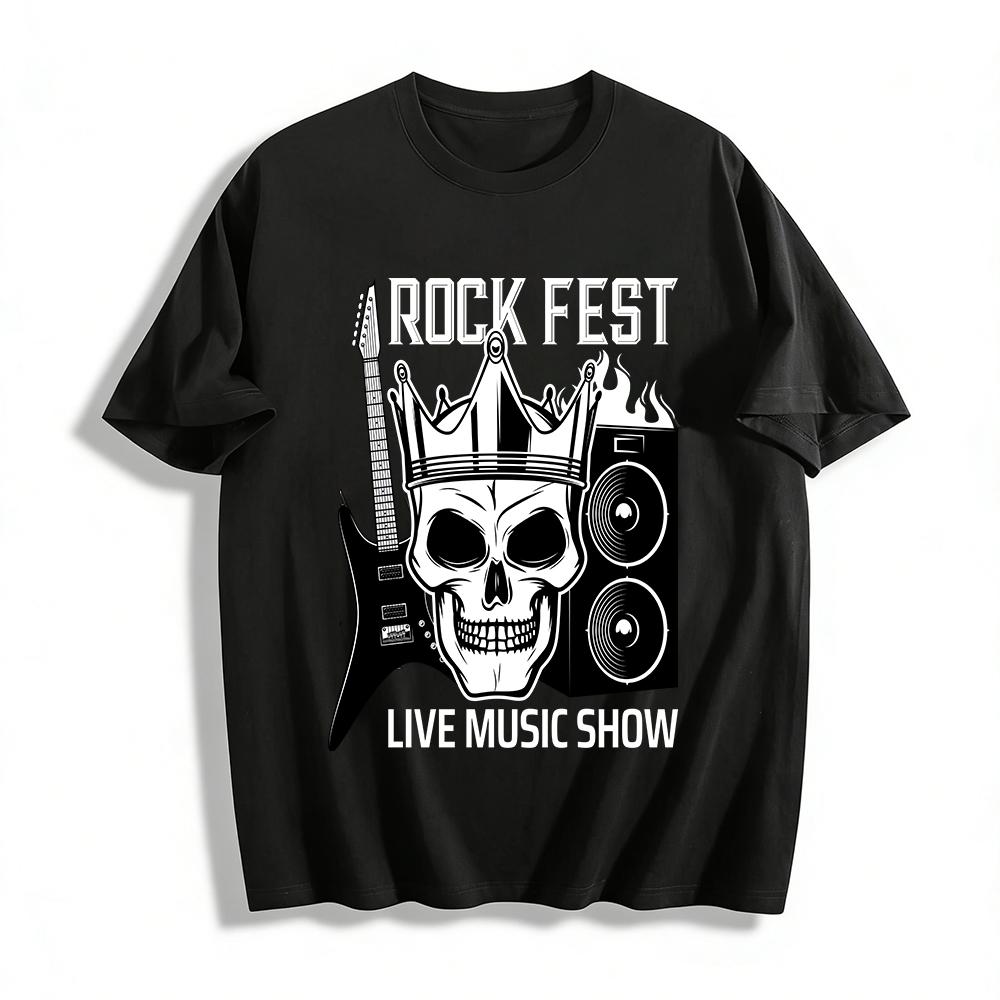 Skull Crown Guitar Speaker Print Cool Street Style Men s Casual T-Shirt Pure cotton T-shirt XXS
