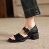 Krazing Pot Microfiber Fashion Thick Med Heels Peep Toe Shoes Metal Buckle Summer Size 43 Size 42 Platform Women Sandals