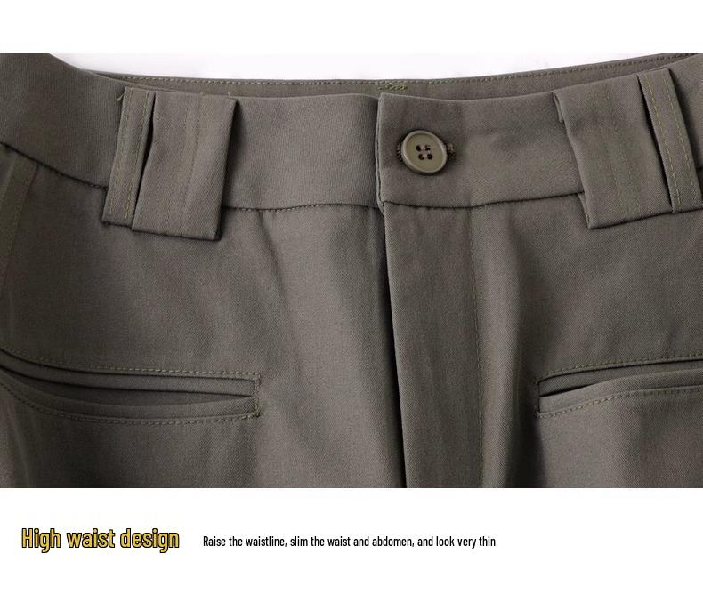 Spring 2025 Women's Military Green Casual Wide-Leg Floor-Length Pants