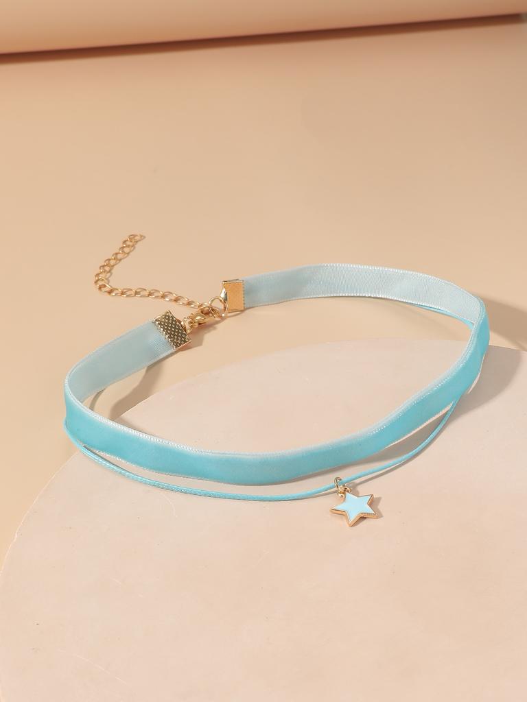 Charm Fashion Five-pointed Star Pendant Colorful Velvet Ribbon Double-layer Choker Necklaces for Women Collar Chain Jewelry Gift