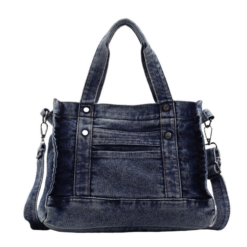 Urban Minimalist Denim Tote Bag For Women With Zipper Closure And Interior Pockets
