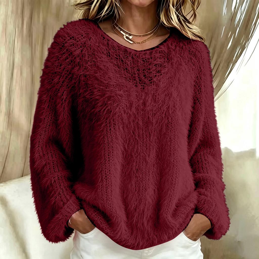 Damen Flauschiger Langarm Rollkragen Pullover Top in Farben