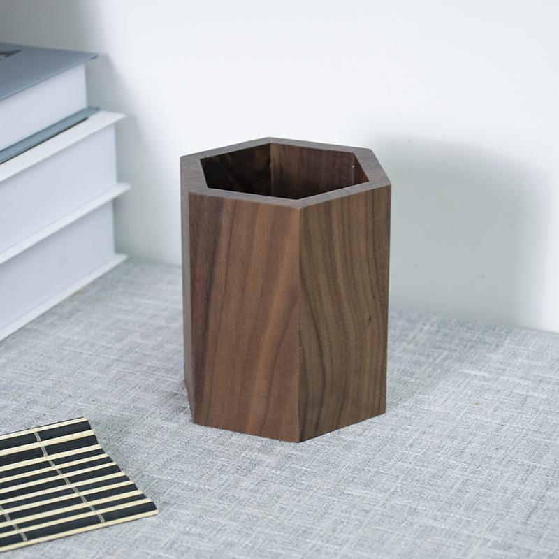 black walnut desktop solid wood pen container makeup tube organizer simple supplies stationery wooden storage pen container Grey