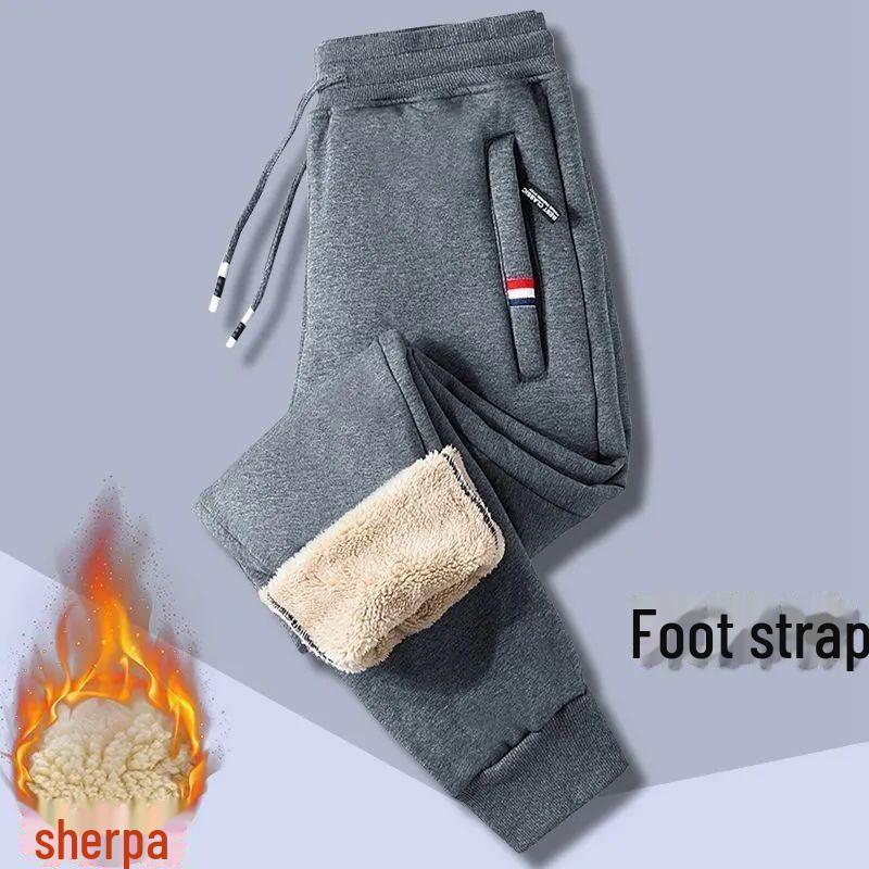 Herren Große Plüsch Verdickte Winter Freizeit Hose: Lockere, Warme Lammleder Sporthose mit Bündchen