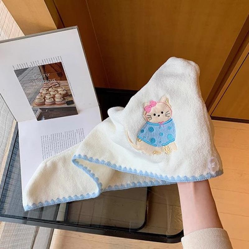 Embroidered Apple Dog Coral Fleece Dry Hair Cap Soft Absorbent Bathing Headscarf Quick Dry Hair Towel