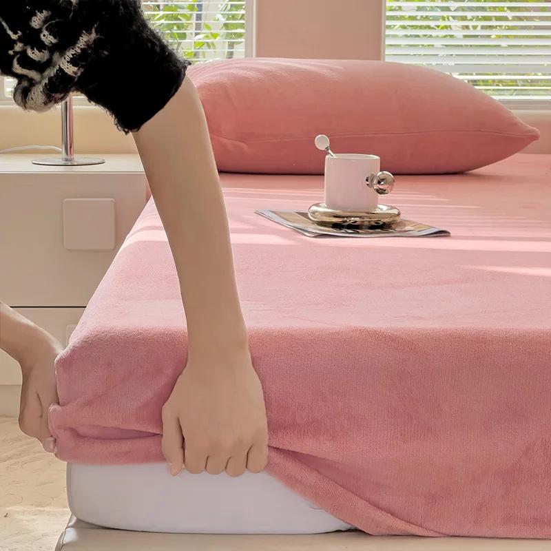 Bedding Set Thicken Velvet Bed Cover Elastic Bed Sheets Set Mattress Cover Winter Milk Velvet Sleeping Mattress Topper