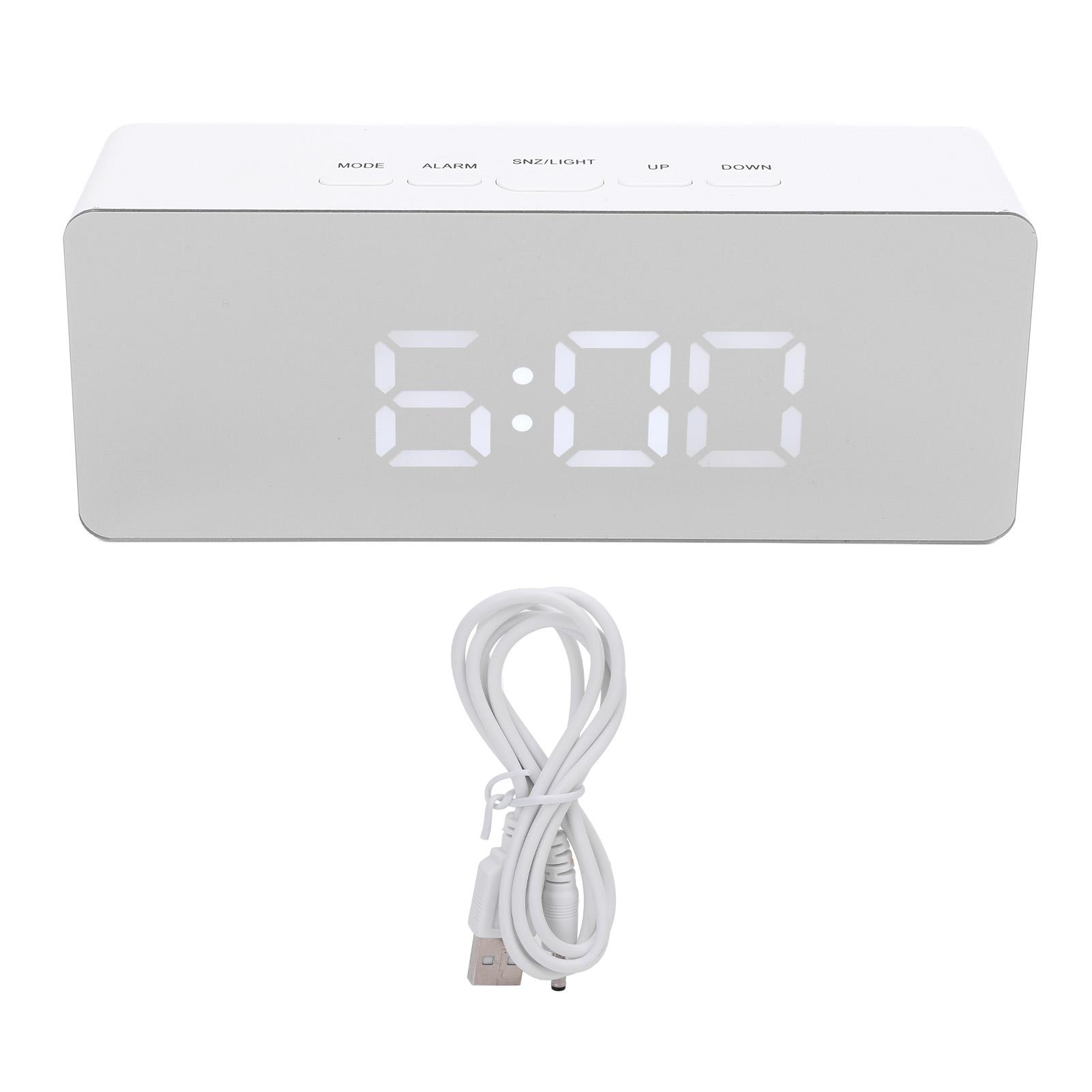 LED Mirror Digital Alarm Clock Large Display 12/24H Dual Power Supply