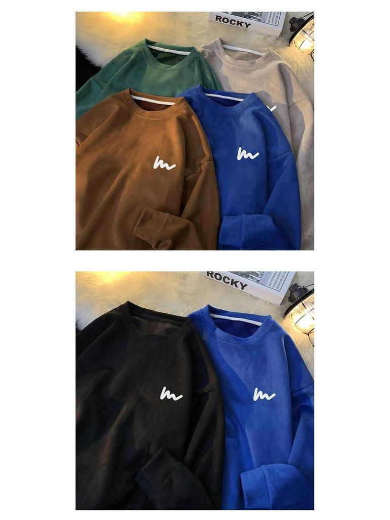 Hua Men's Heavyweight Embroidered Cotton Hoodie - Trendy Spring/Autumn Student Style, Loose Fit Long Sleeve