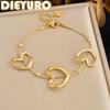 DIEYURO 316L Stainless Steel Golden Hollow Heart Beaded Bracelet Lady Romantic Love Classic Jewelry Valentine Gift For Women