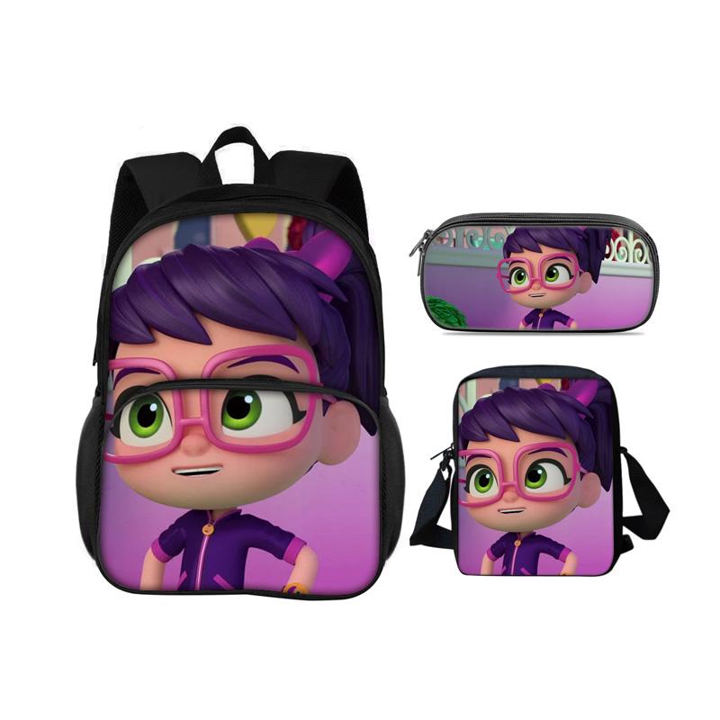 Abby Hatcher Runde Fronttasche Rucksack Federmäppchen Umhängetasche 3-teiliges Set Cartoon-Druck Schüler Jungen und Mädchen Schule Geburtstagsgeschenk