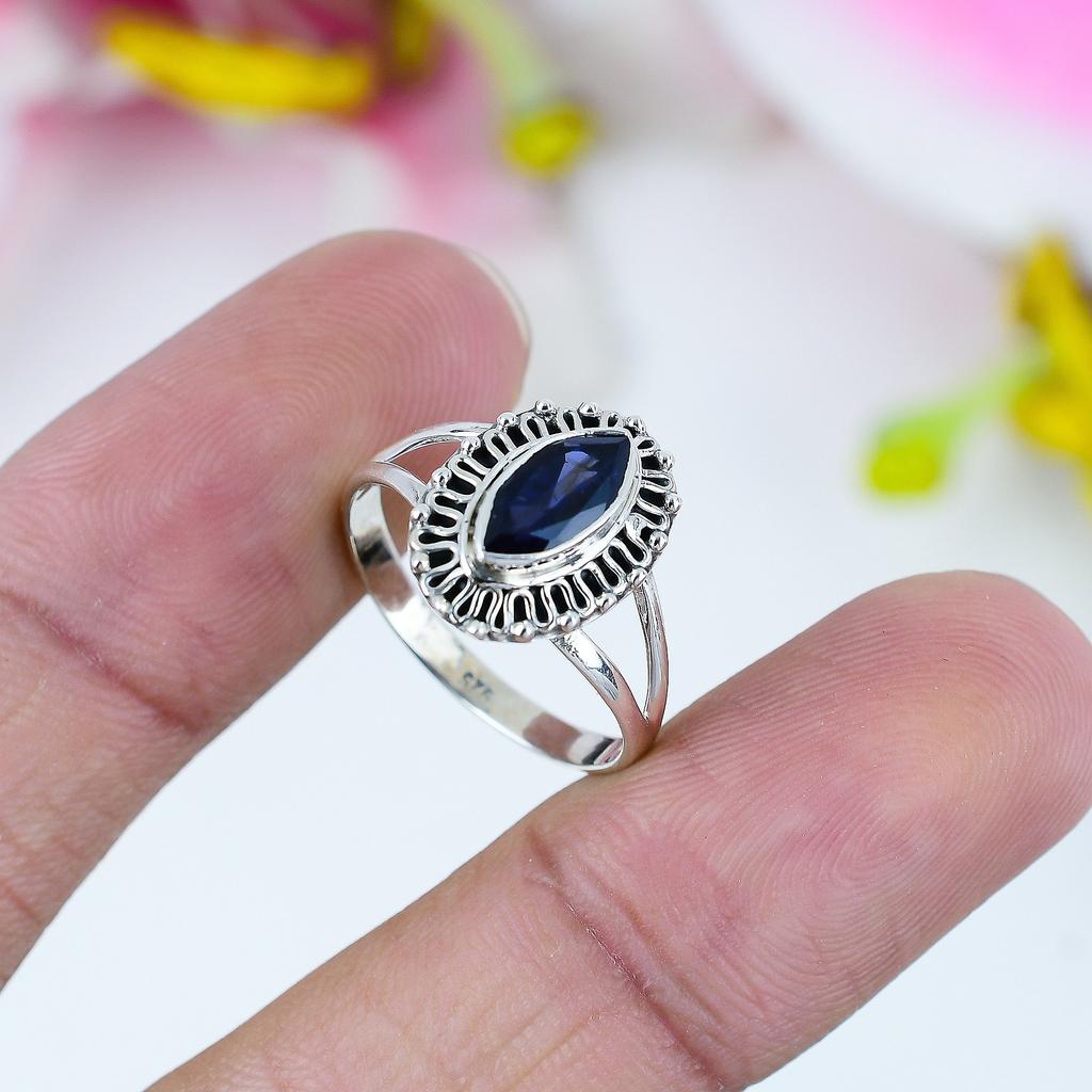 Natural Iolite Gemstone Handmade 925 Solid Sterling Silver Gift Ring S.11 Q0Z04