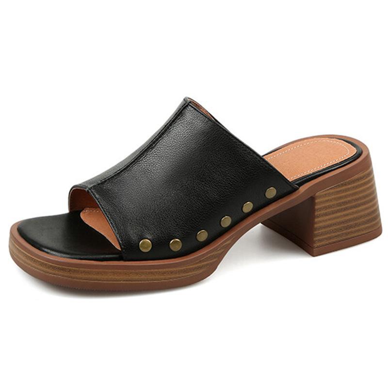 

Шлепанцы на толстом каблуке женская уличная обувь шлепанцы на одно слово лето 2025 новые босоножки на среднем каблуке женские сандалии женские 40 чёрный