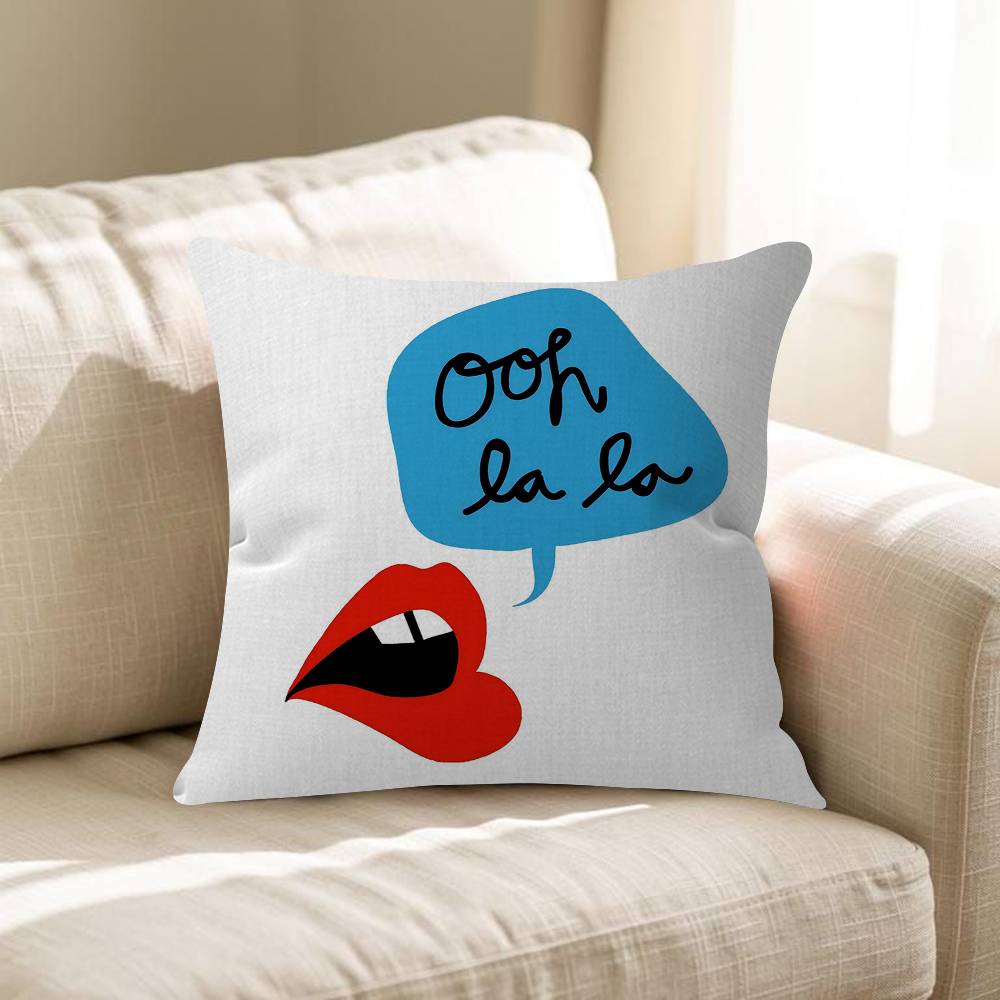 English Letter Pink Oh La La Pillow Covers Cartoon Sofa Decorative Home Doublesided Printing Short Plush Cute Cushion Cover