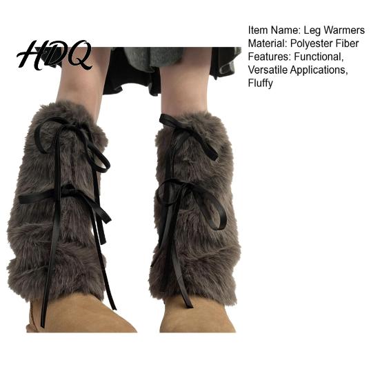 Christmas Party Women Winter Leg Warmers Fuzzy with Bows Faux Fur Cosplay Accessory for Legs
