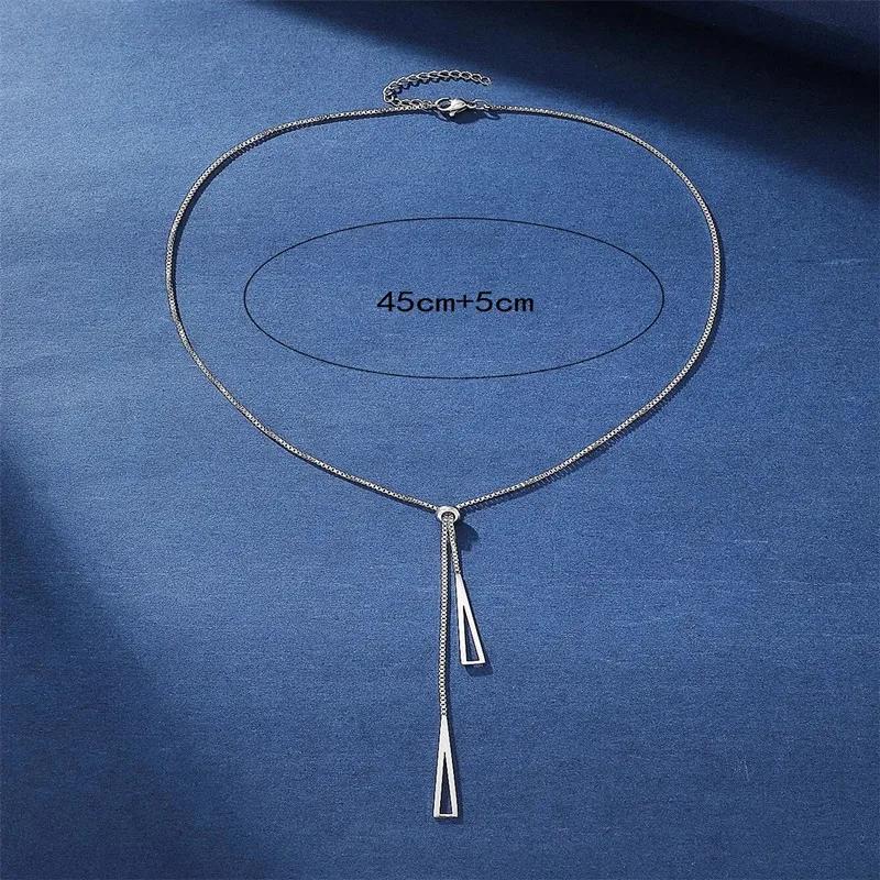 Metal Style Silver Color Triangle Pendant Necklace Fashionable Simple Charm Y Lariat Necklaces for Women Boho Minimalist