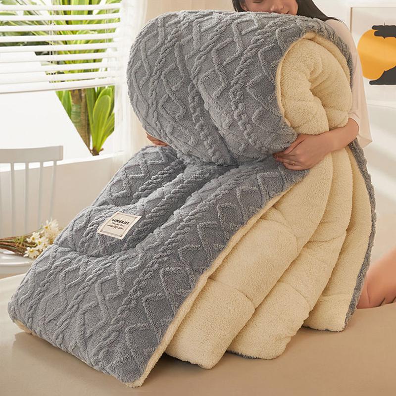 Double-sided lamb velvet quilt winter thickened warm coral velvet comforter dormitory student quilt spring autumn cotton blanket