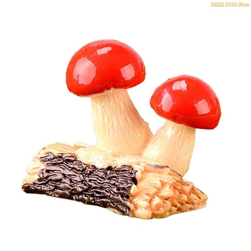 K1AE Miniature Resin Mushroom Figurine Decorative Mini Sculpture for Home Garden Yard Lawn Decoration Accessories