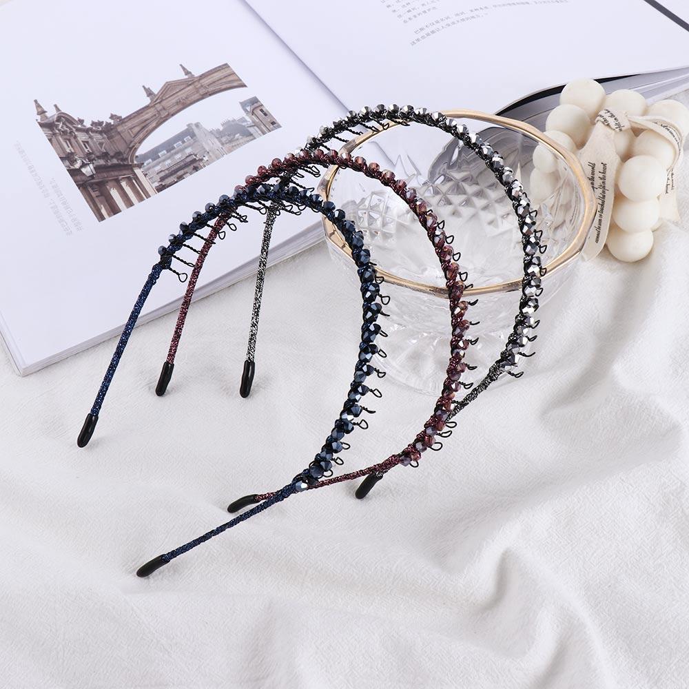 Non-slip Sweet Fashion With Teeth Multicolor Women Hair Band Headwear Iron Crystal Beaded Headband