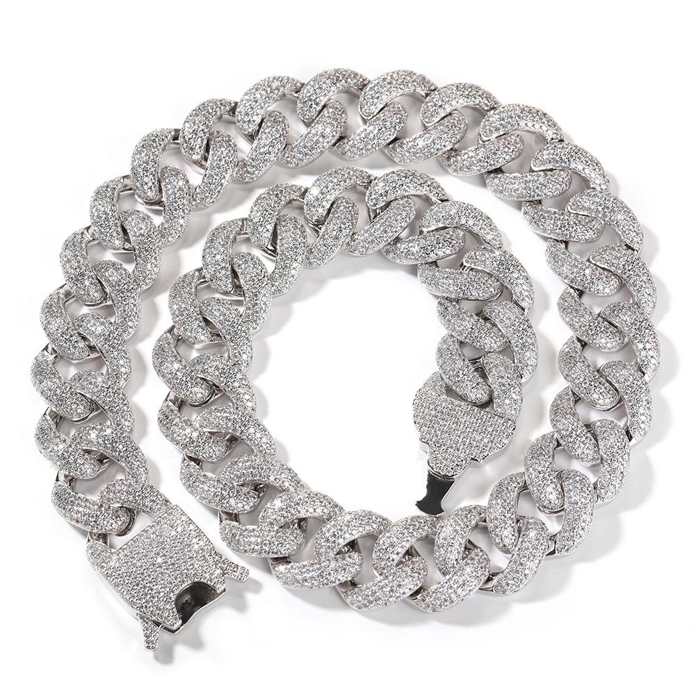 20MM Crypto Cuban Chain Men's Hip Hop Fashion Spring Buckle Four Rows Full of Diamonds Gold Necklace