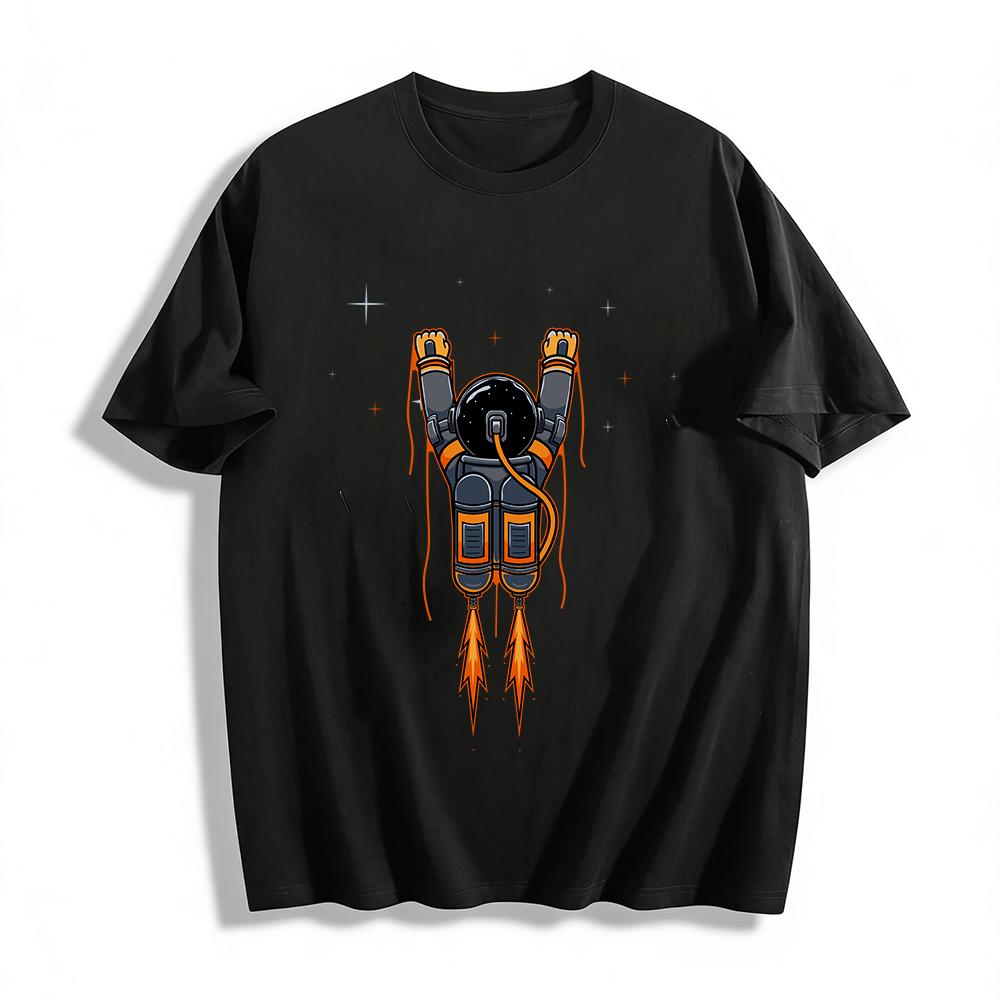 Astronaut Rocket Boost Print Casual Crewneck Tee Pure cotton T-shirt XXS