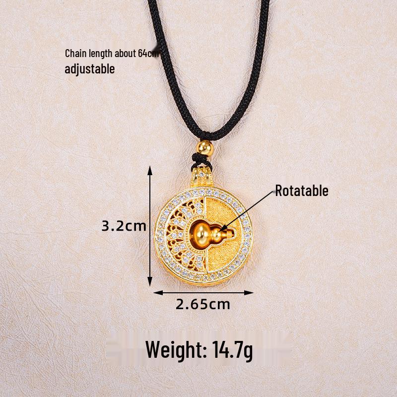 Ancient Gold Sand Eight-Treasure Compass Blessing Necklace - Chinese Retro Copper Alloy Jewelry