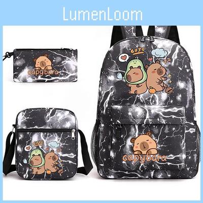 Animal Capybara Print School Backpack And Accessories With Shockproof Oxford Material For Middle School Students