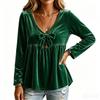 Women's Casual V-Neck Long Sleeve Velvet Top with Loose Fit Blouse