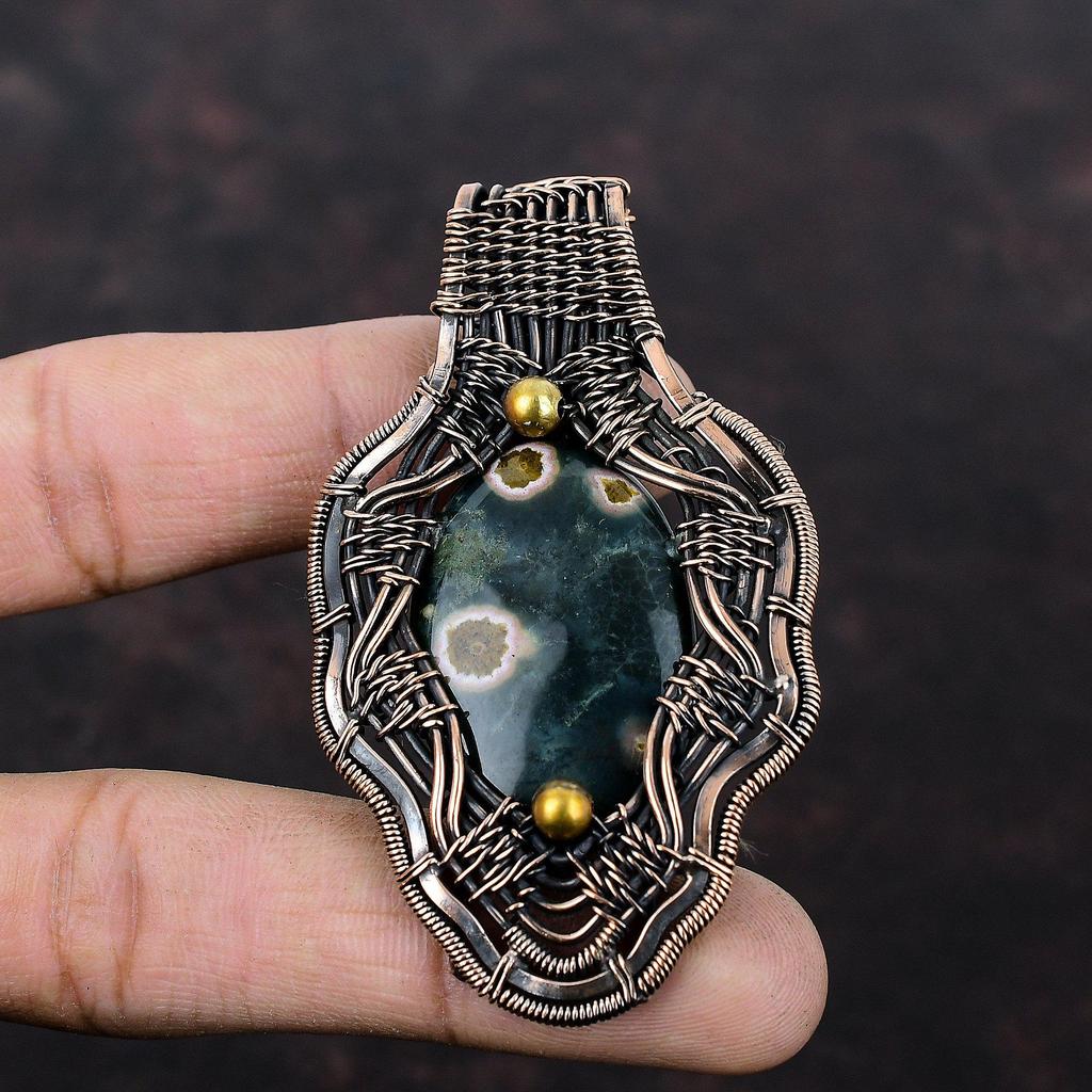 Ocean Jasper Pendant Copper Wire Wrapped Pendant Natural Gemstone Pendant Copper Wire Wrapped Jewelry Handmade Stylish Pendant Gift For Mom