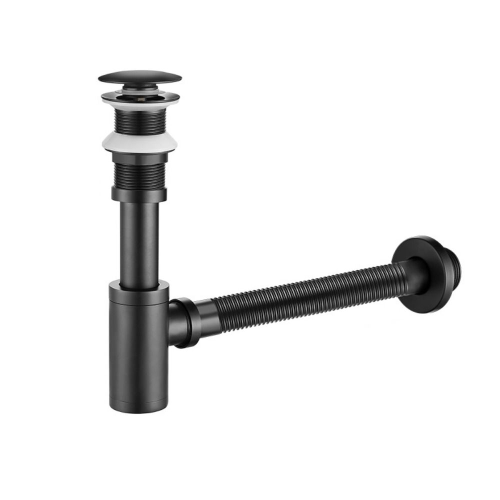 without overflow Round P-Trap Waste Pipe Kit Solid Copper Adjustable Height Siphon Drainer Plumbing Tube Removable