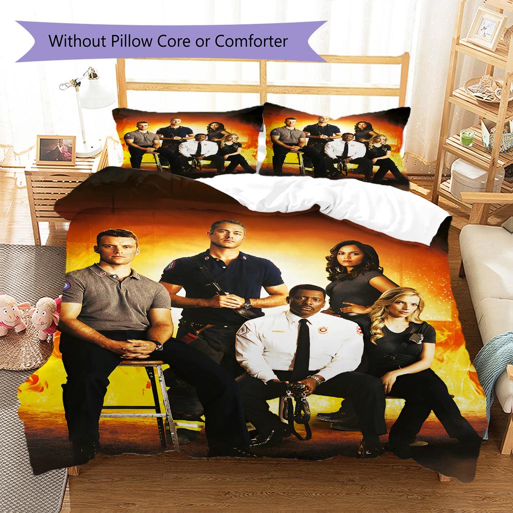 Pościel z wzorem Chicago Fire, Zestaw kołdry Poszewka na kołdrę Poszewka na poduszkę Domowy Prezent Urodzinowy (1 * poszwa na kołdrę + 2 * poszewki na poduszki, bez rdzenia)