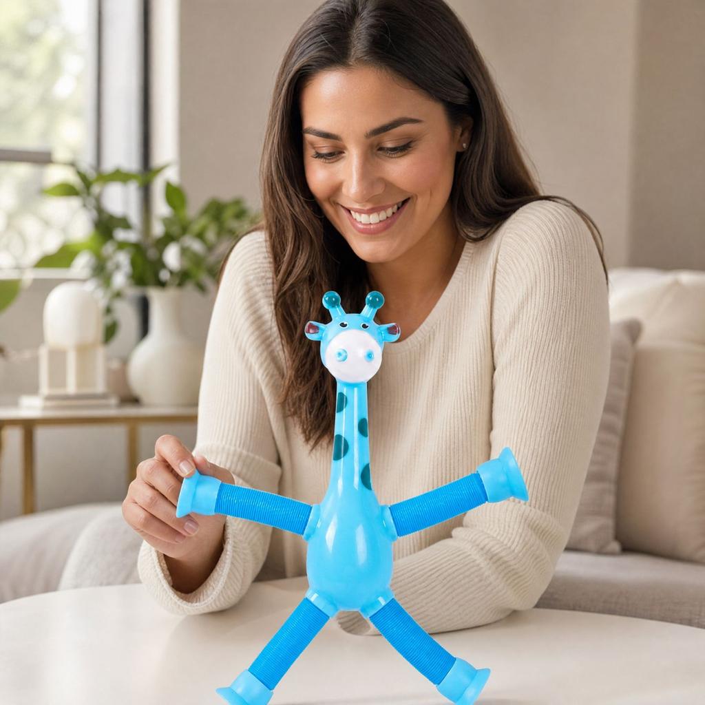 Stretchable Suction Cup Giraffe Robot Toy with Light-Up and Pull Tube, Interactive Kids Toy