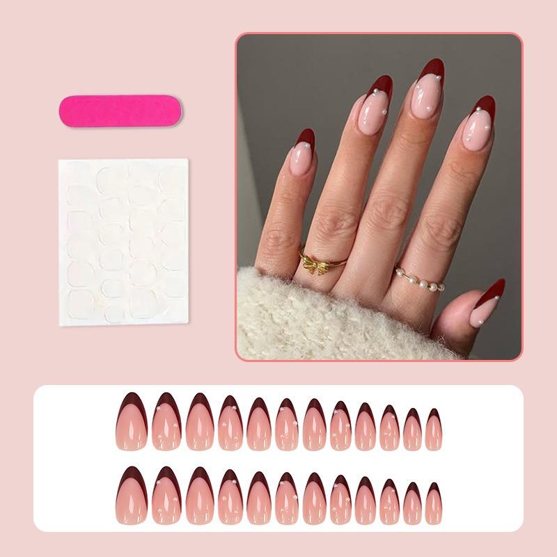 Long Teardrop Press On Nails Pearl Sweet French Fake Nail Tips