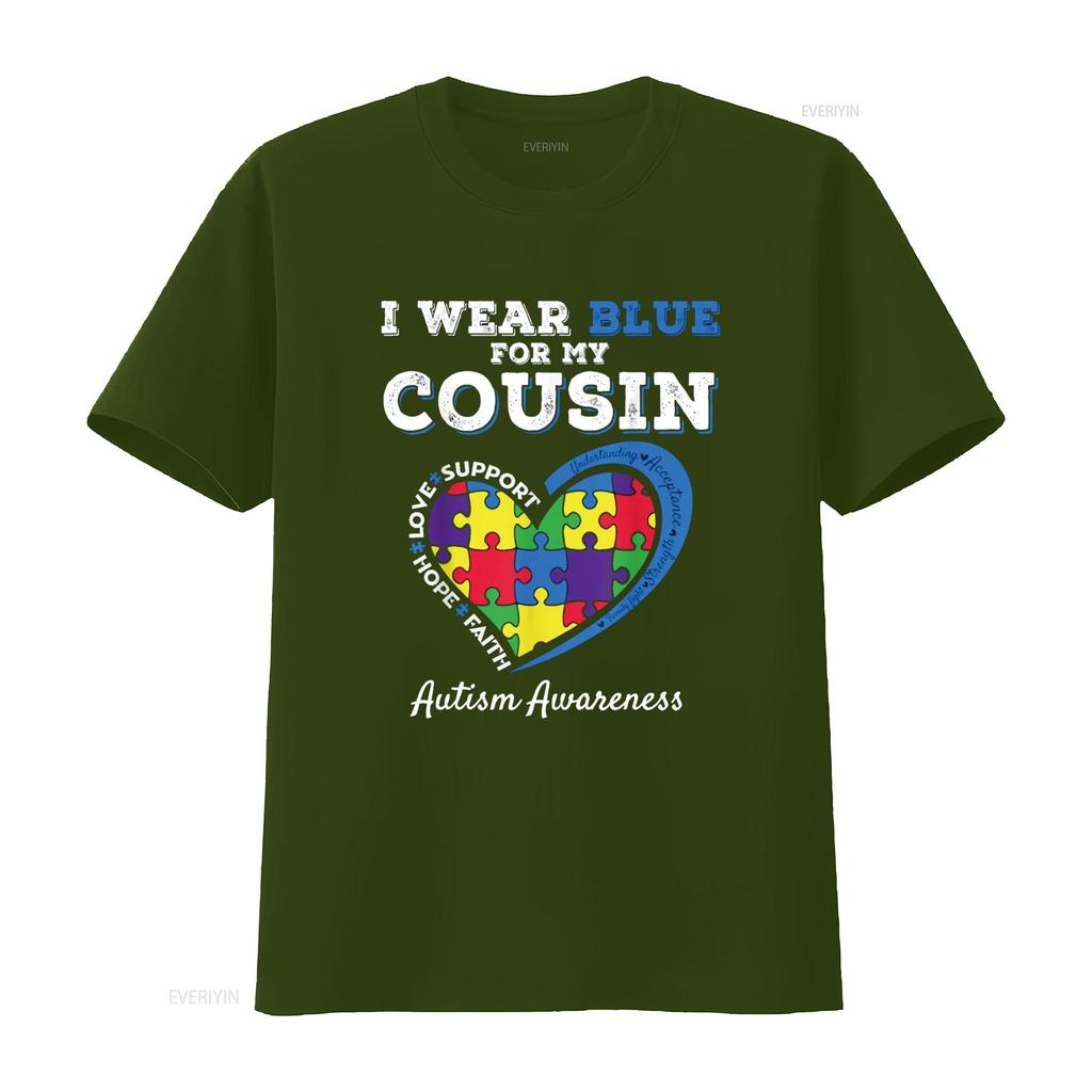 I Wear Blue For My Cousin Autism Awareness Day Girls Boys T Shirt Vintage Washed Stretched Designer Clothes Streetwear Unisex