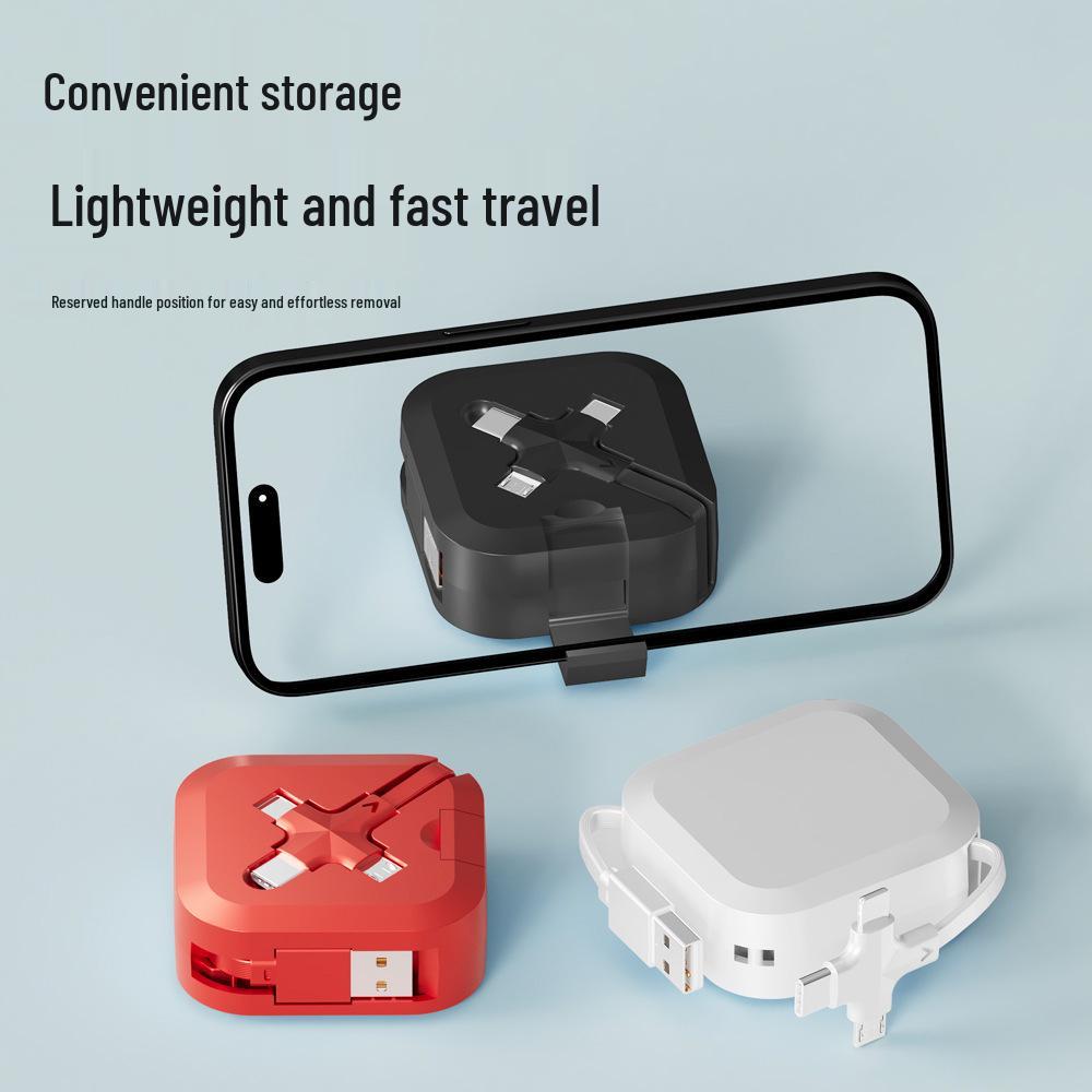 3-in-1 Foldable Retractable Type-C Charging Cable with Storage & Gift Customization - Fast Charging Compatible.