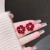 Stylish Sweet and Cute Stud Earrings Red Flower Simple Earrings Niche Design Longxin Earrings Women