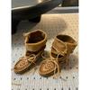Cowhide Inner Heightening Retro Fringed Strap Western Boots Women's Genuine Leather Woven Medium Tube Stack Boots Ruffled Martin Boots