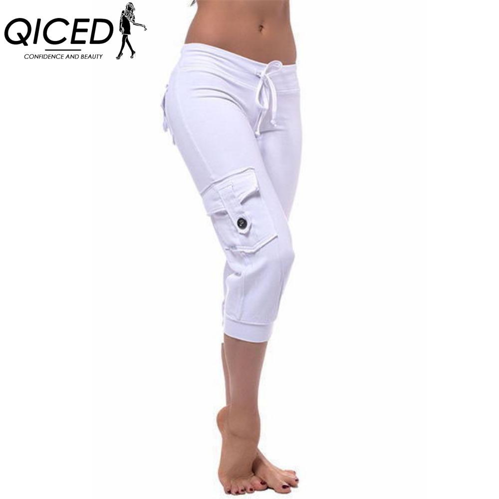 QICED Damenmode, lässig, einfarbig, bedruckt, Hosen und Caprihosen